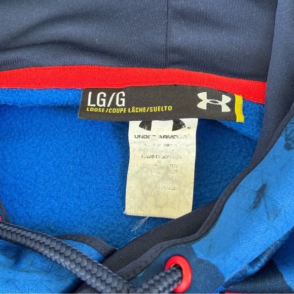 Under Armour Men’s L Blue Camo Pullover Loose Fit Hoodie with Red-Trim Logo - Picture 5 of 7